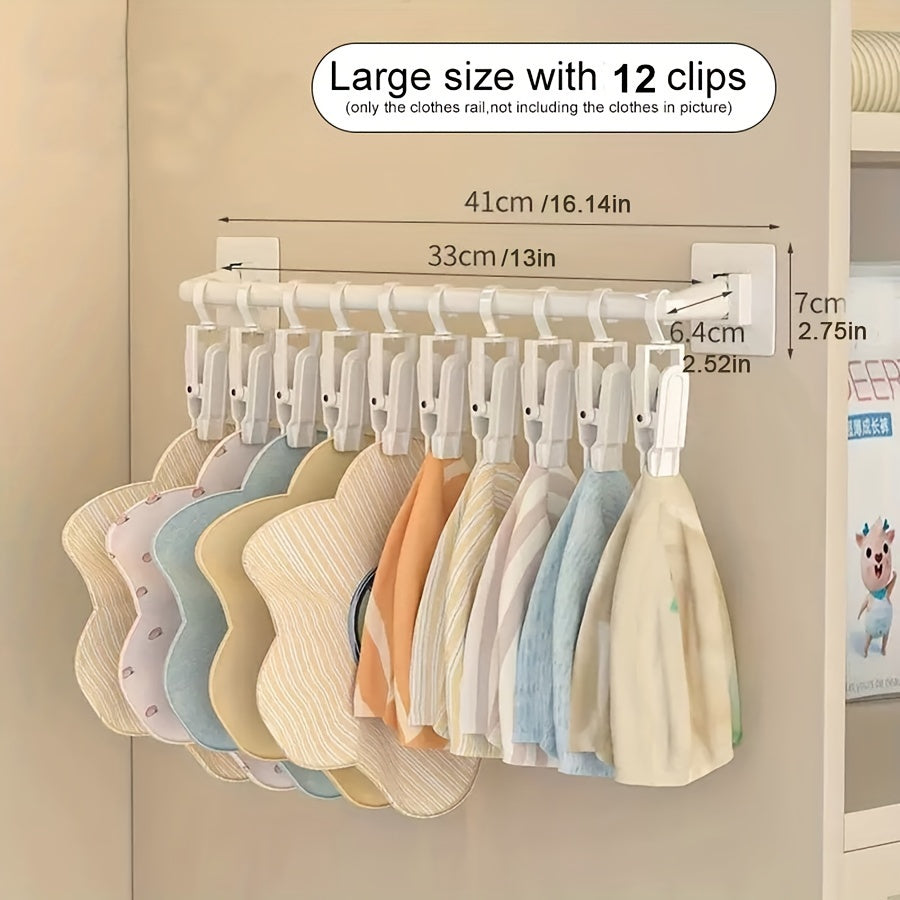 Wall-Mounted Wardrobe Organizer with Adjustable Clips and Hole-Free Installation