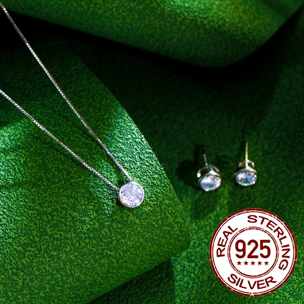 Ayollar uchun Sterling Silver zargarlik to'plami, kubik zirkon bilan taqinchoq va sirg'alar bilan