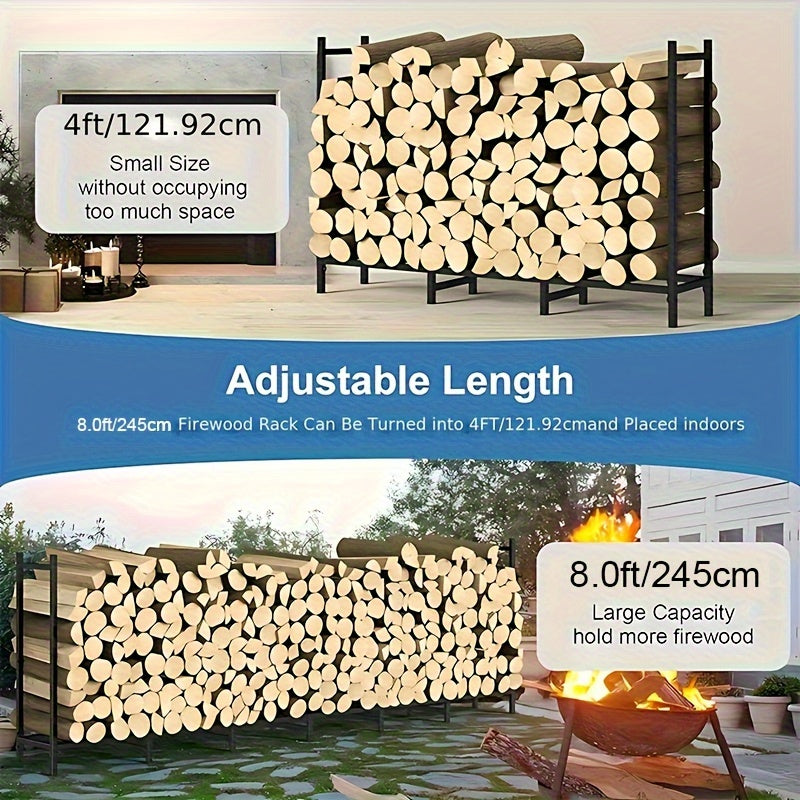 Adjustable Heavy-Duty Firewood Rack for Indoor Fireplace and Outdoor Storage