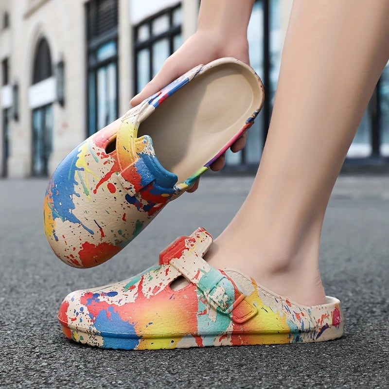 Women's Colorful Paint-Splatter EVA Mules Slip-On Garden Shoes