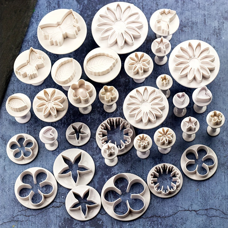Set of 33 Flower Butterfly Leaf Cookie Cutters and Stamps for Baking and Fondant