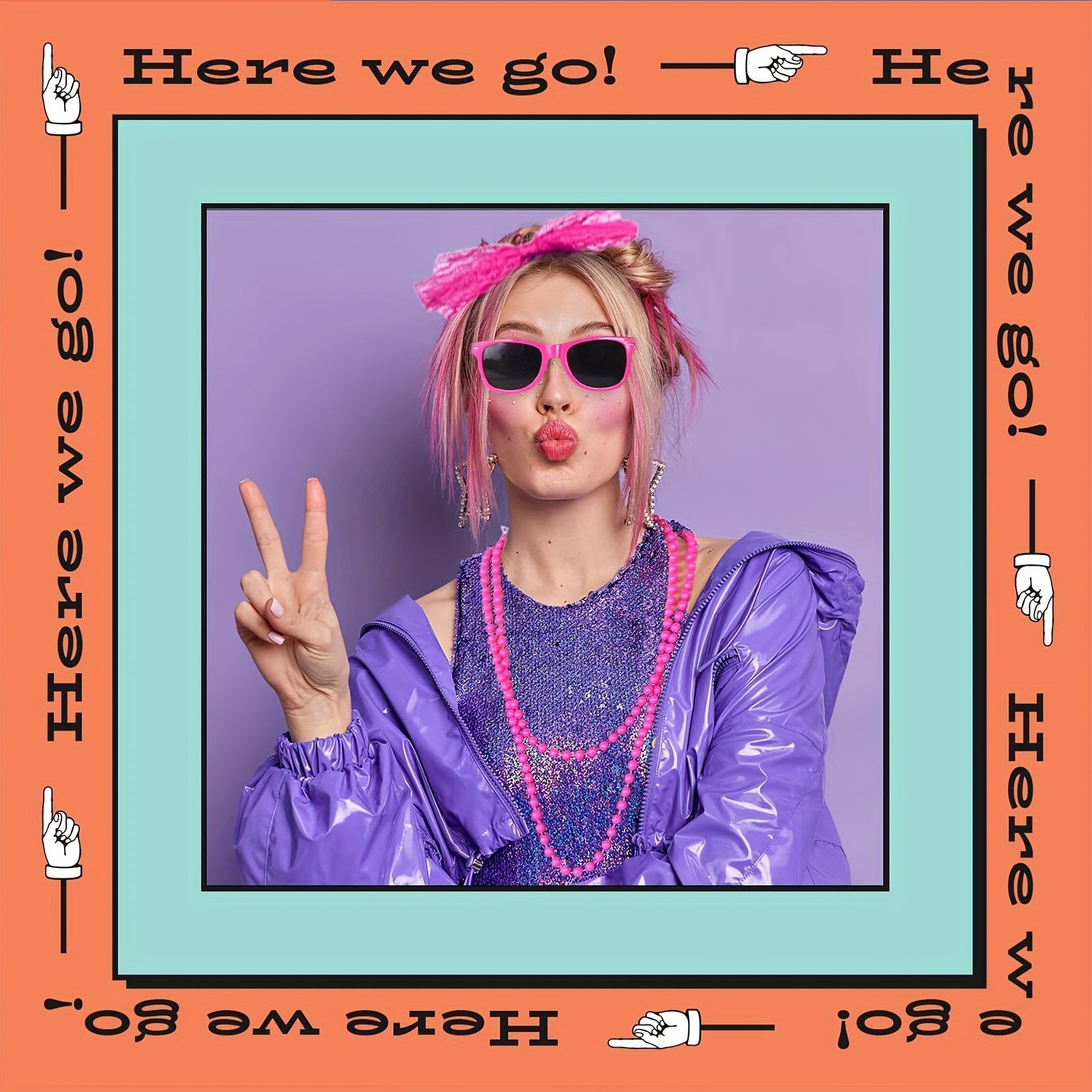 80s Costume Kit for Ladies with Lips Print Tee Tutu Skirt Neon Earrings and Accessories