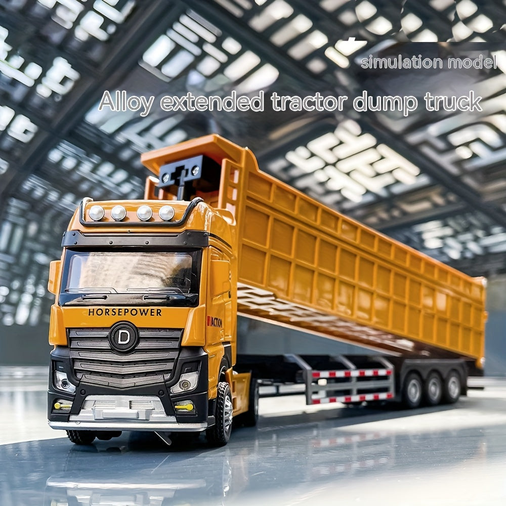 Large Yellow Alloy Construction Truck Toy for Boys Winter-Ready Heavy-Duty Dump Semi-Trailer