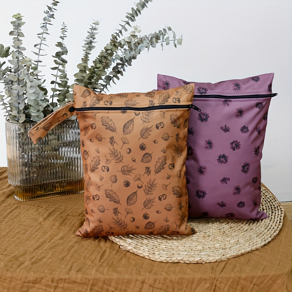 Qayta ishlangan materialdan tayyorlangan, tutqichi bo'lgan suv o'tkazmaydigan pampers sumkasi, ko'p funksiyali dizayni bilan va 2 dona nam-quruq sumkalar bilan birga.