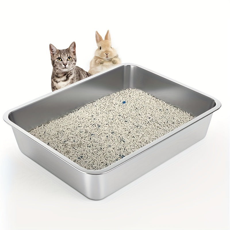 Stainless Steel Cat and Rabbit Litter Box with Low Side Entry Odor-Resistant Easy to Clean