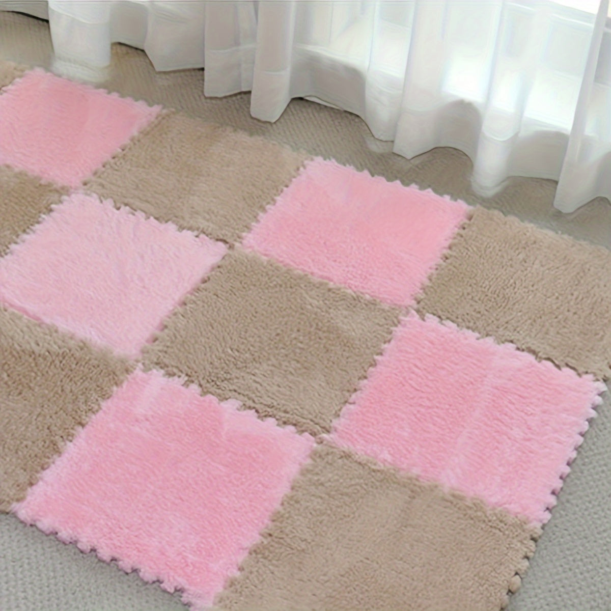 Luxurious Plush Patchwork Carpet Mat for Living Room and Bedroom, Easy to Clean
