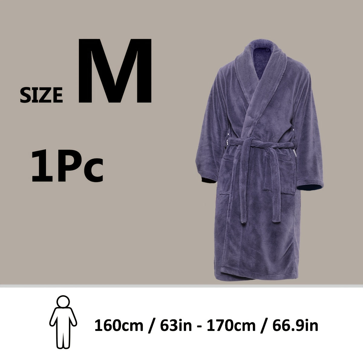 Unisex Fleece Bathrobe with Shawl Collar Soft Machine Washable
