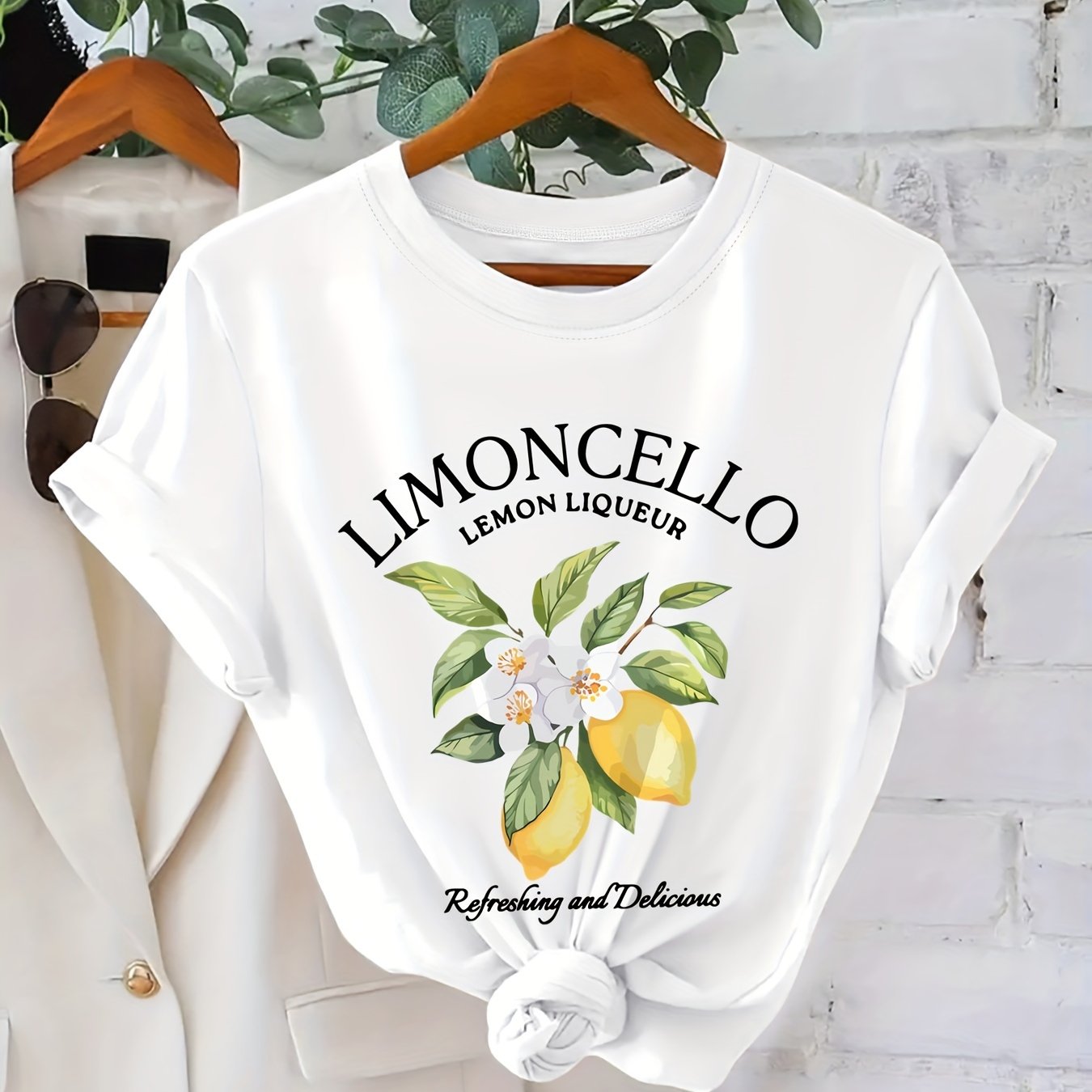 Plus Size Lemon Print T-Shirt Casual Short Sleeve Crew Neck Top for Spring and Summer