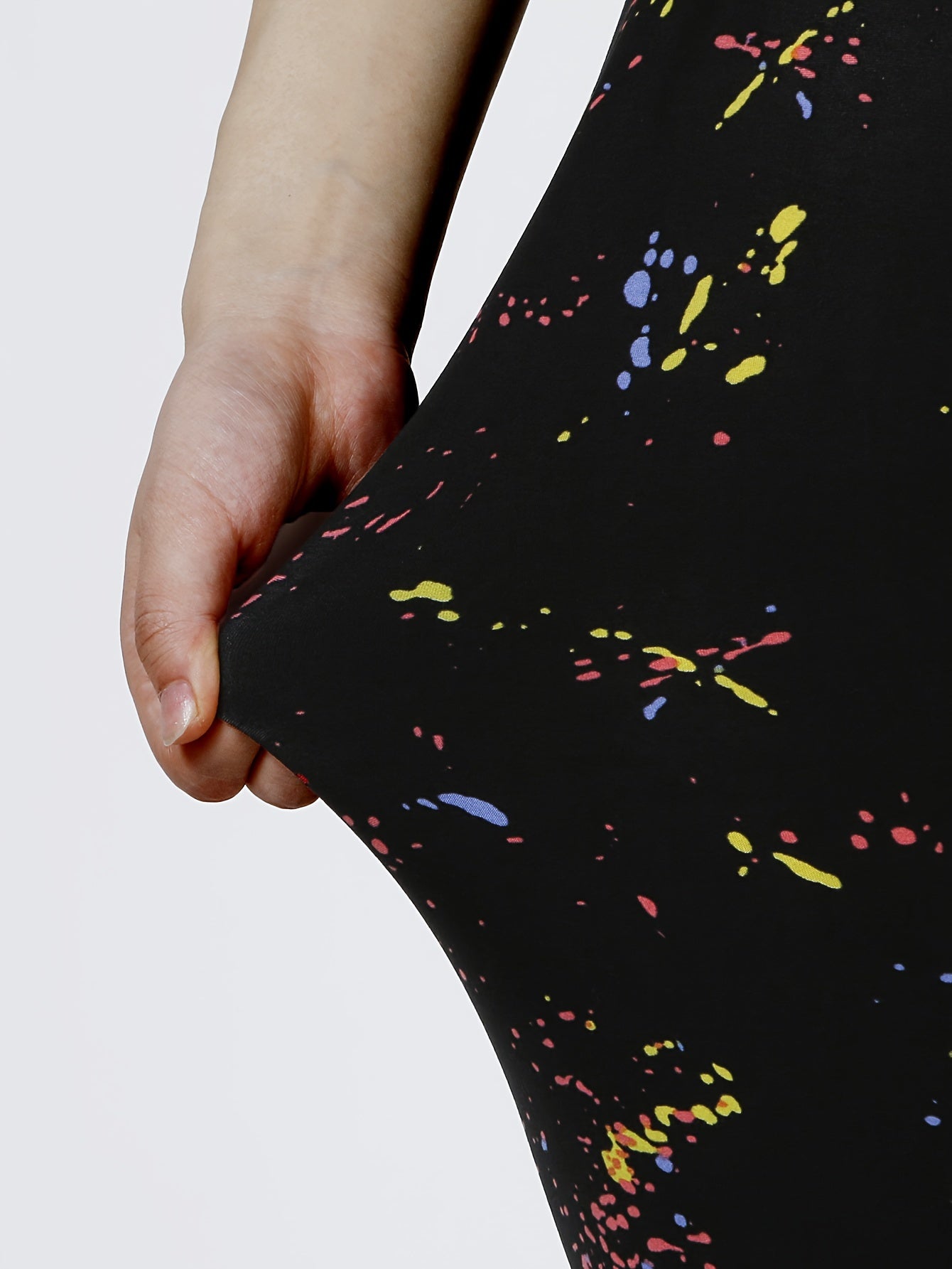 Plus Size Womens Black Graphic High Waist Leggings Breathable All-Season