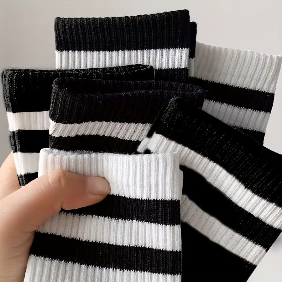 Men's Black and White Long Tube Socks 10 Pairs Autumn Winter Absorbent Anti-Odor Sports
