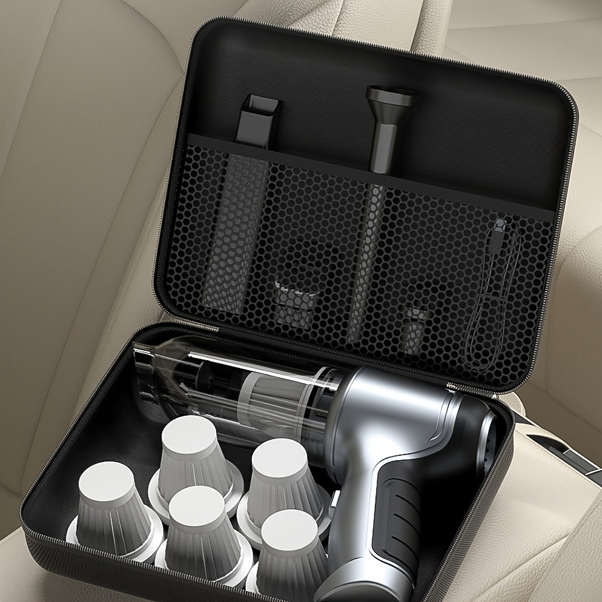 Avtomobil vakuum tozalagichlari, havo nasoslari, kosmetikalar, zaryadlovchilar va kabellar uchun ko'p funksiyali sun'iy teridan yasalgan sayohat tashkilotchisi sumkasi - mukammal bayram sovg'asi va avtomobil uchun zaruriy narsalar tashkilotchisi.