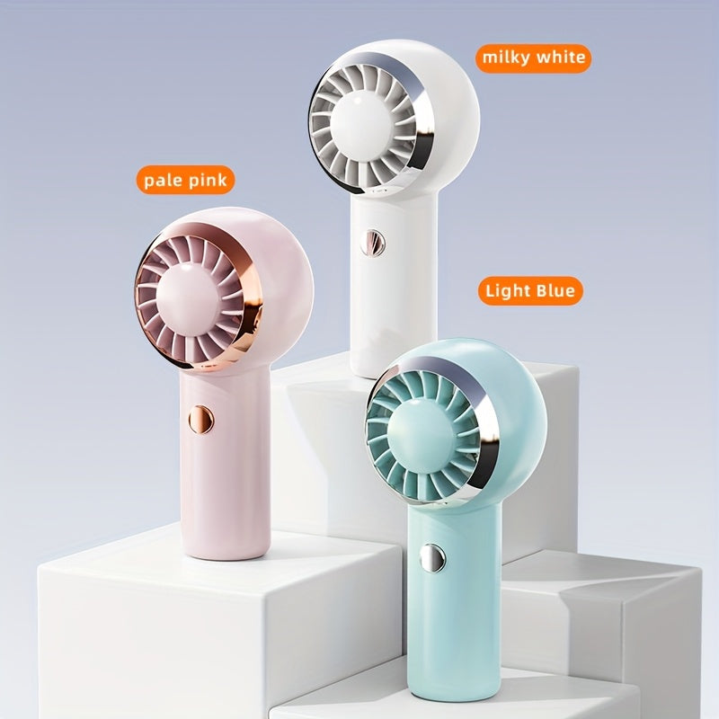 Mini handheld fan with rechargeable battery white pink blue travel outdoor modern cylindrical shape