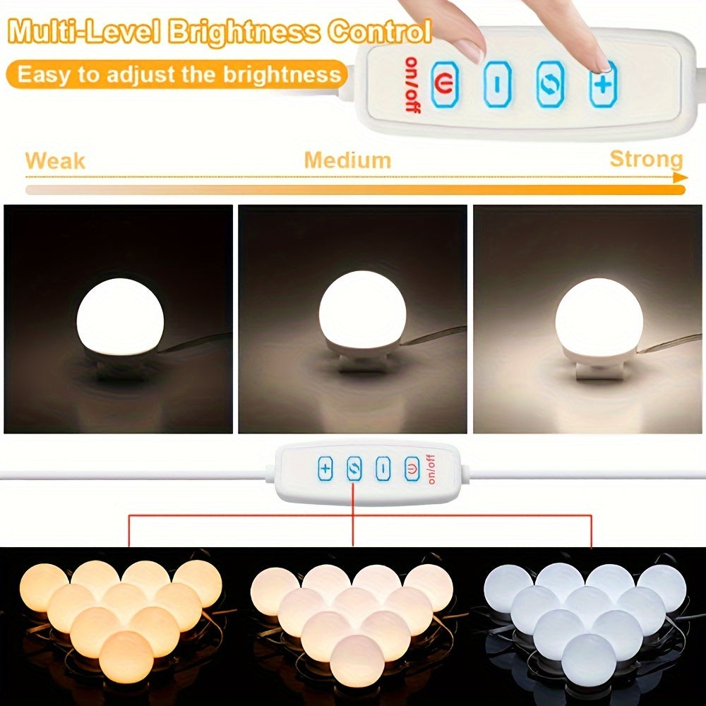 LED Makeup Mirror Lights Kit with 3-Color Dimmable USB-Powered for Vanity Cabinets and Stations