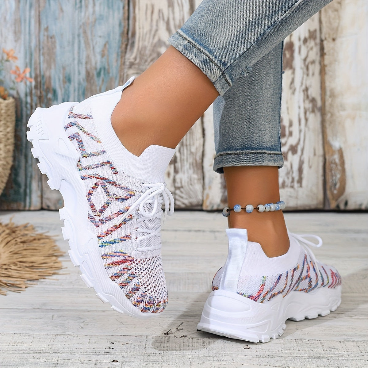 Women's Mesh Floral Running Shoes Breathable Lightweight Sneakers for Summer Casual