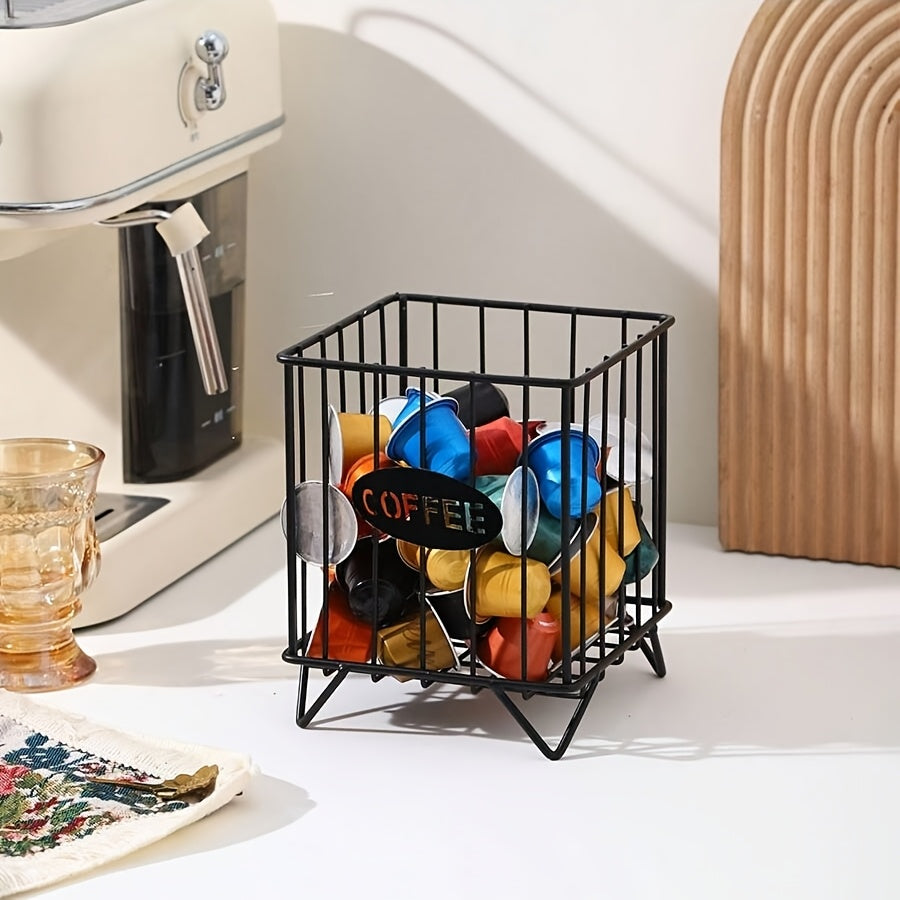 Qora metall qahva kapsula tutqichlari uchun kvadrat saqlash savati oshxona stoliga