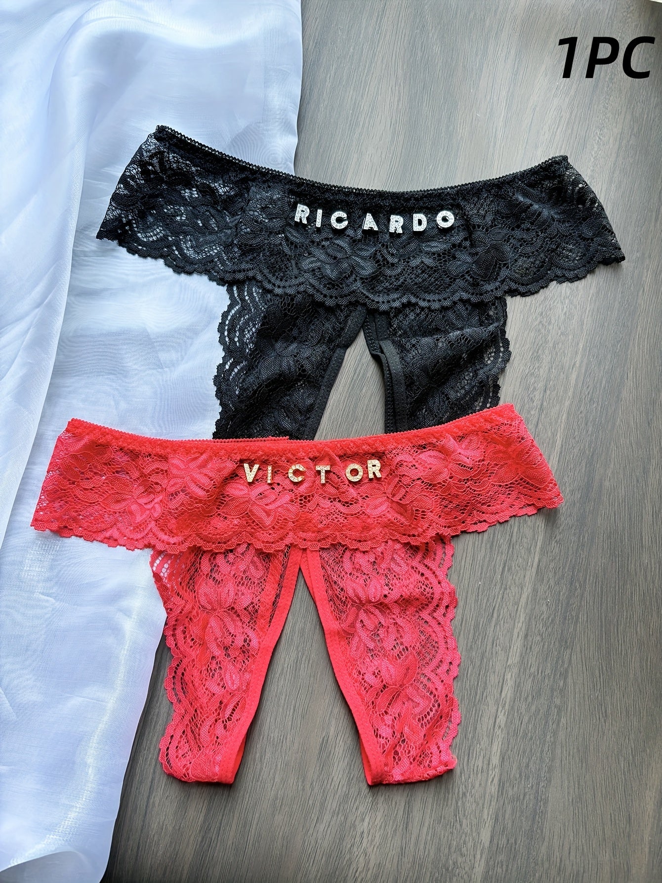 Women's Personalized Crystal Open-Crotch Thongs Lace G-String XL XXL XXXL XXXXL