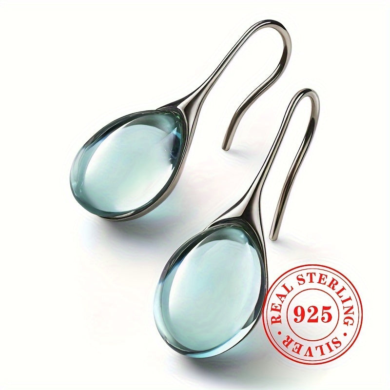 Sterling Silver Dangle Earrings for Women with Faux Sea Blue Gemstones