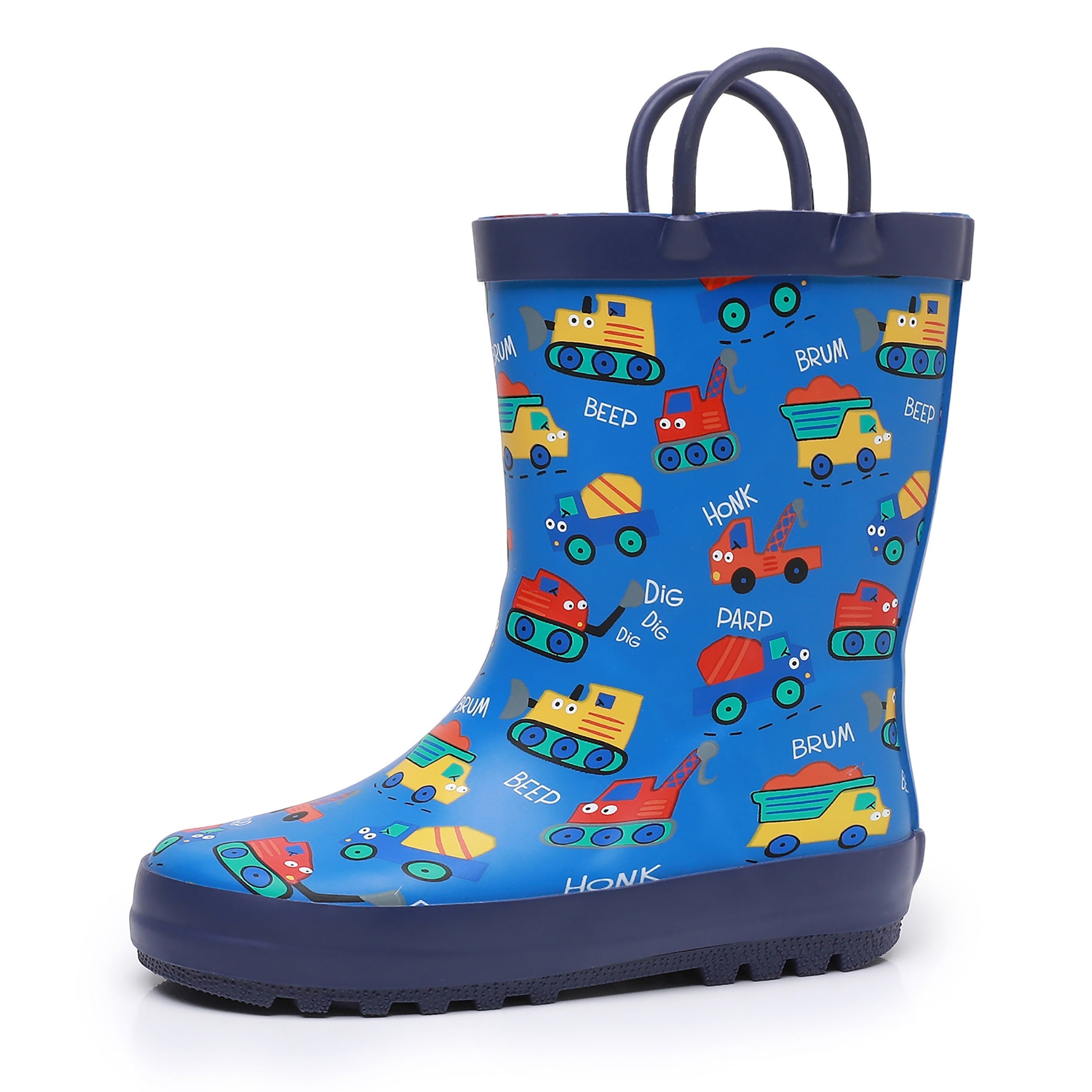 Boys Waterproof Cartoon Car Slip-On Rain Boots All-Season Non-Slip Wellies