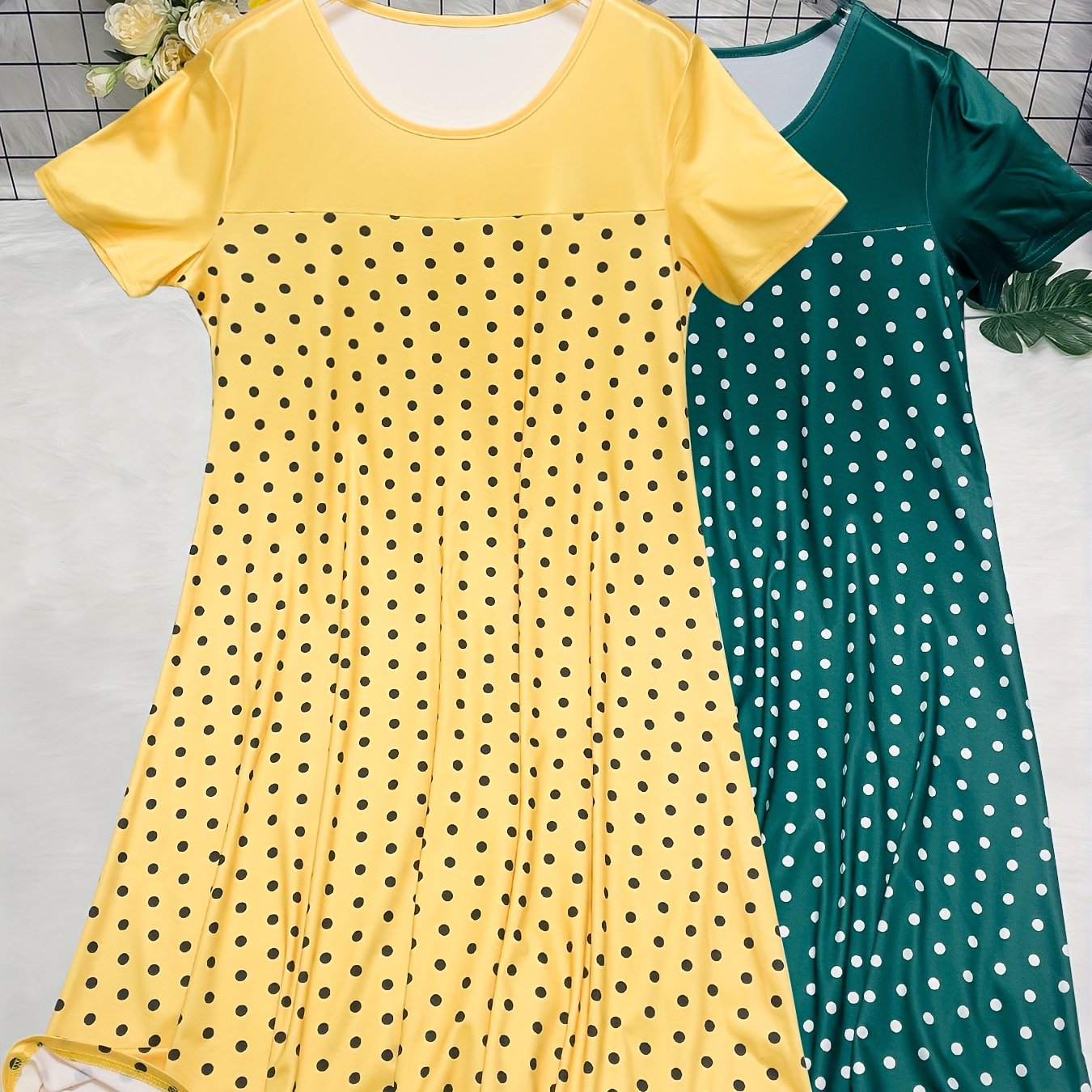 Женский комплект ночной рубашки с коротким рукавом в горошек из хлопка, повседневная домашняя одежда