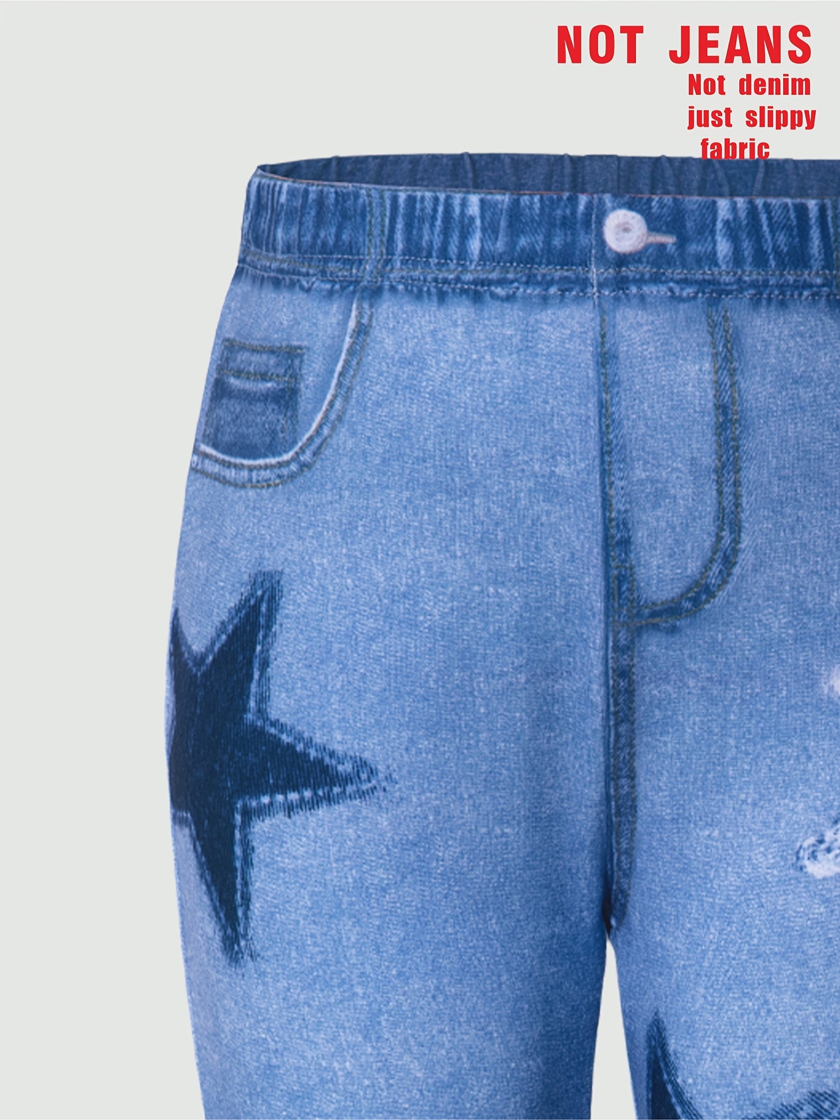 Девочки расклешённые джинсы с принтом звёзд, искусственные карманы, эластичный пояс для весны и осени, повседневные