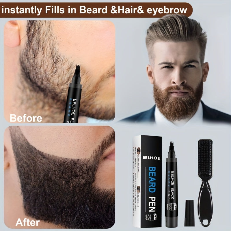 Men Beard Pencil Kit Black Alcohol-Free With Brush and Comb