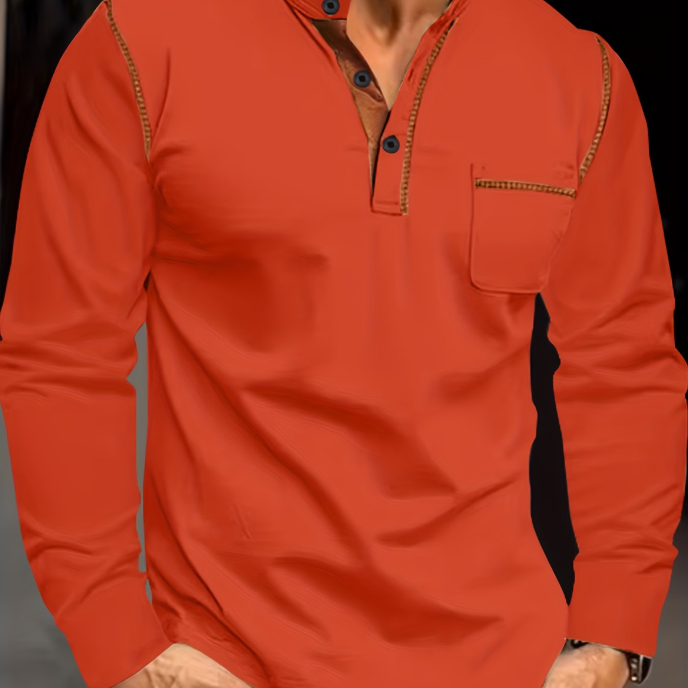 Мужская рубашка с длинным рукавом Henley большого размера, полиэстер, однотонный цвет, повседневный стиль, классический крой