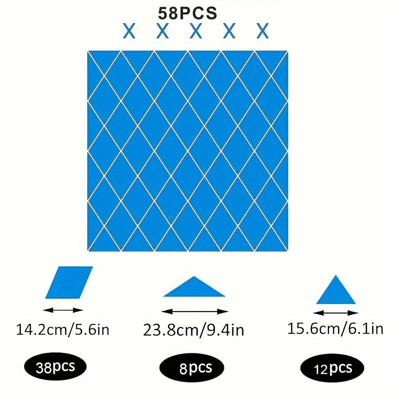 58pcs Diamond-Shaped Acrylic Mirror Wall Stickers for Living Room Bathroom Decor