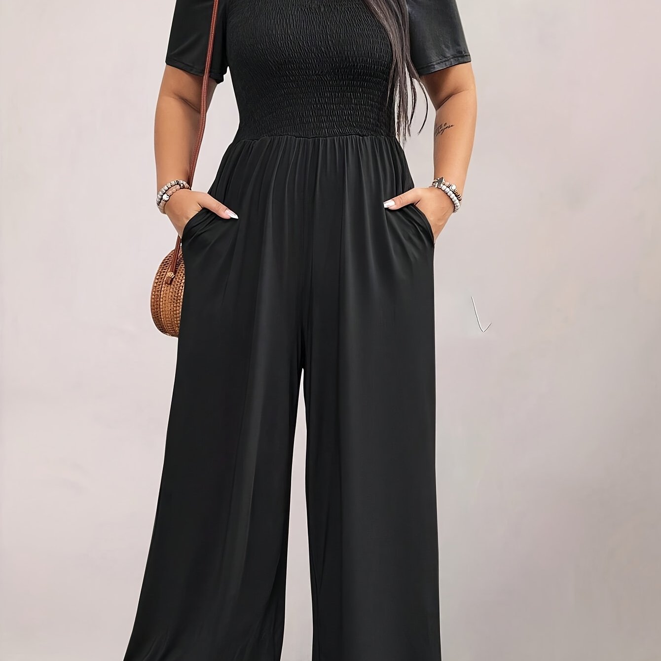 Women's Large Size Black Yoga Leggings with Stretch