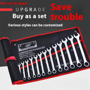 14-Piece Steel Hand Tool Set with Extended Ratchet Wrench and Dual-End Hex and Flat Heads