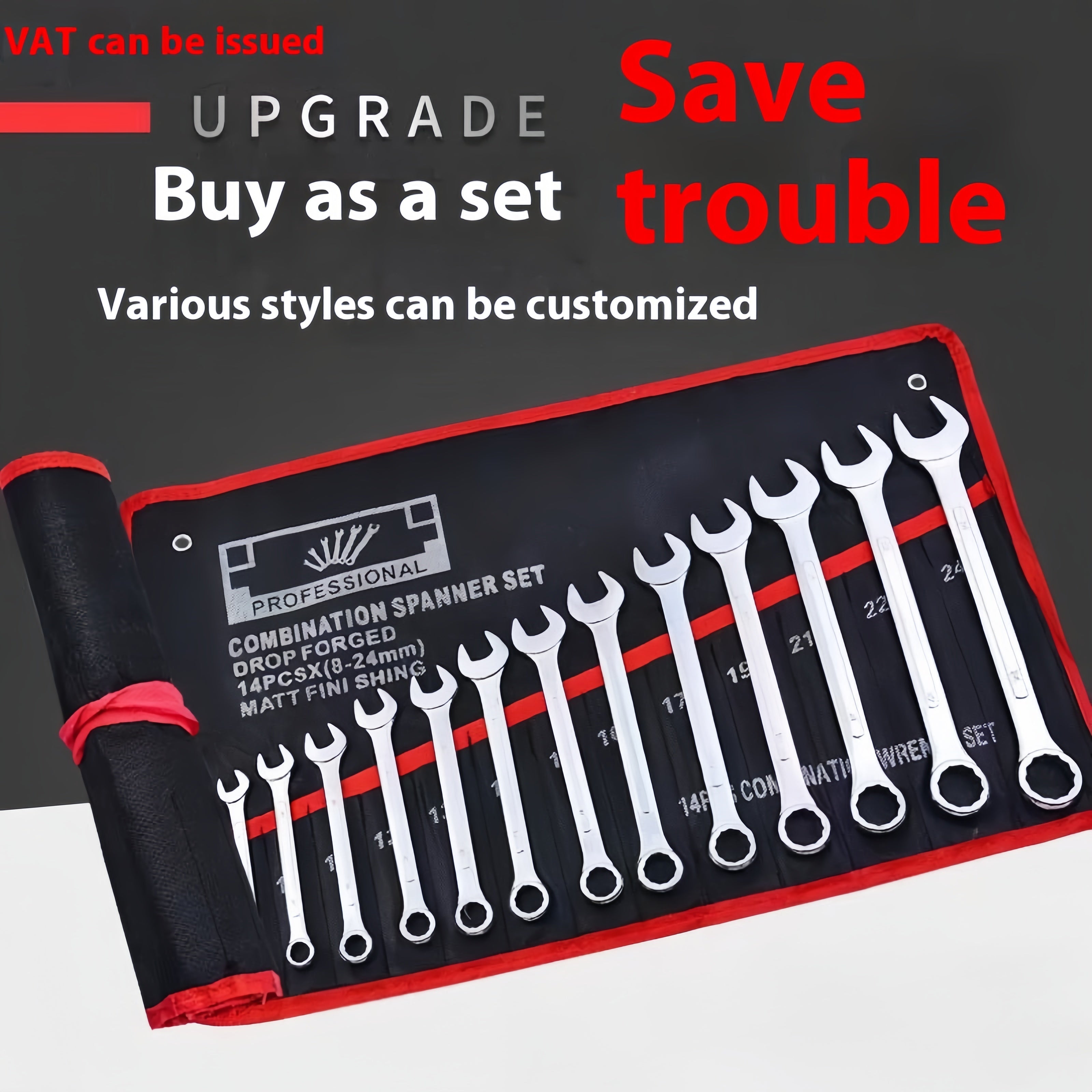 14-Piece Steel Hand Tool Set with Extended Ratchet Wrench and Dual-End Hex and Flat Heads