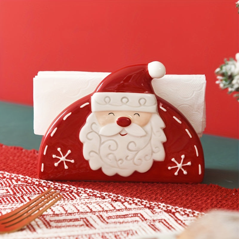 Christmas Santa Ceramic Napkin Holder with Embossed Holiday Design