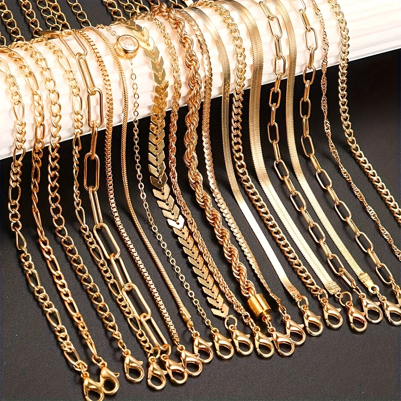 Gold-Tone Alloy Chain Link Jewelry Set with Snake Chains for Men Women 20 Pieces