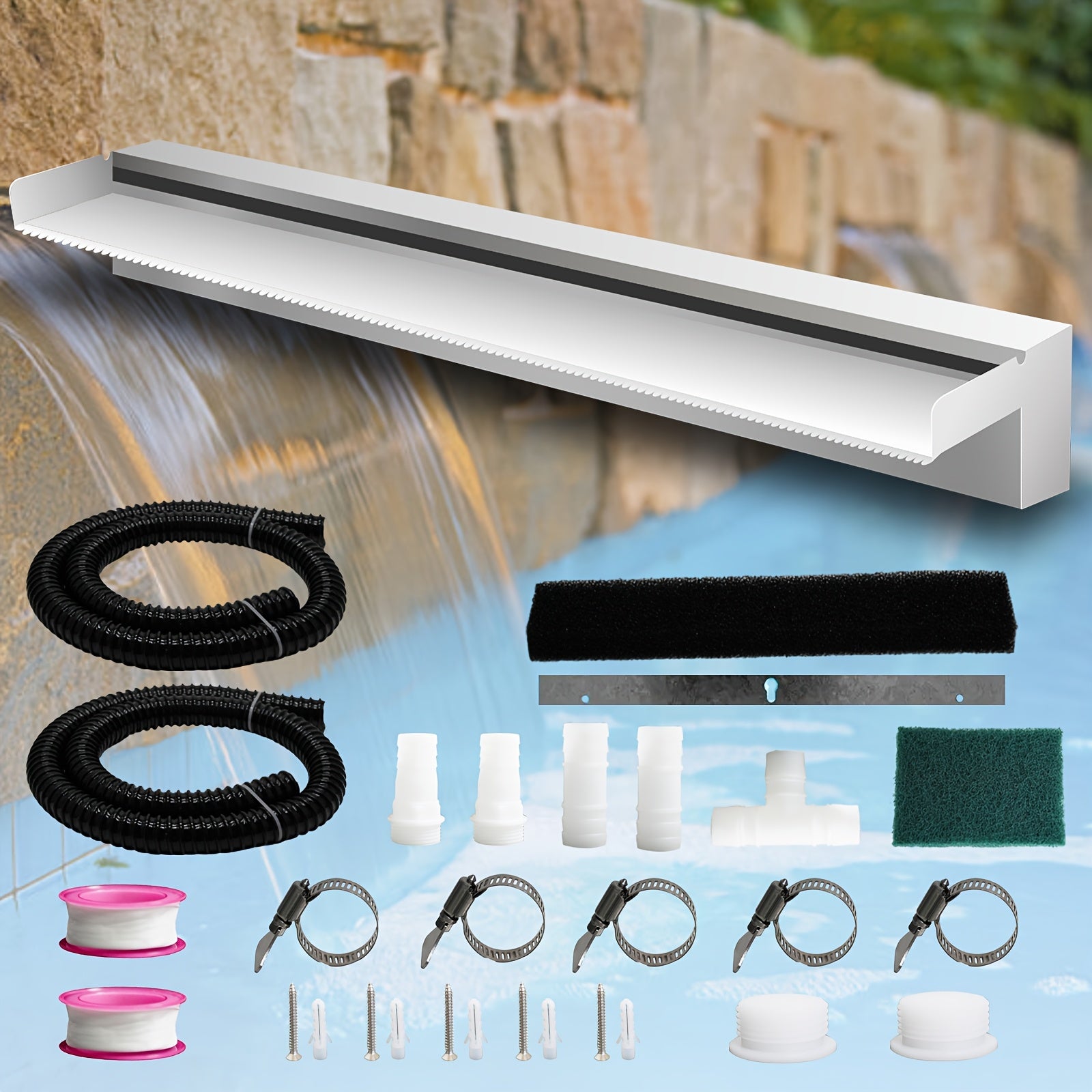 304 zanglamaydigan po'latdan yasalgan suv toshqini uchun hovuzlar va bog'lar uchun, yoritgichsiz, turli o'lchamlarda