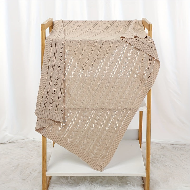 Manta de punto azul claro con patrón argyle de camello, suave algodón, cubierta versátil para cochecito