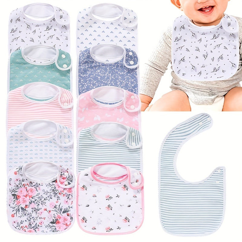 Set of 5 Waterproof Baby Cotton Bibs for Drooling Teething Feeding