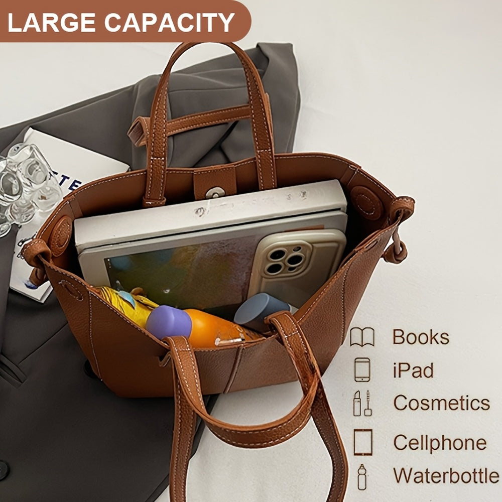 Women's Autumn PU Tote Bag with Magnetic Closure Black