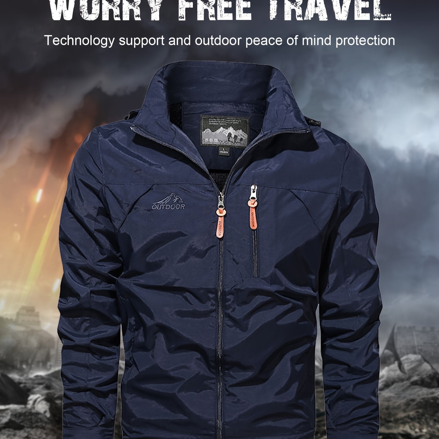 Men's Windproof Hooded Windbreaker Jacket for Outdoor Sports and Hiking