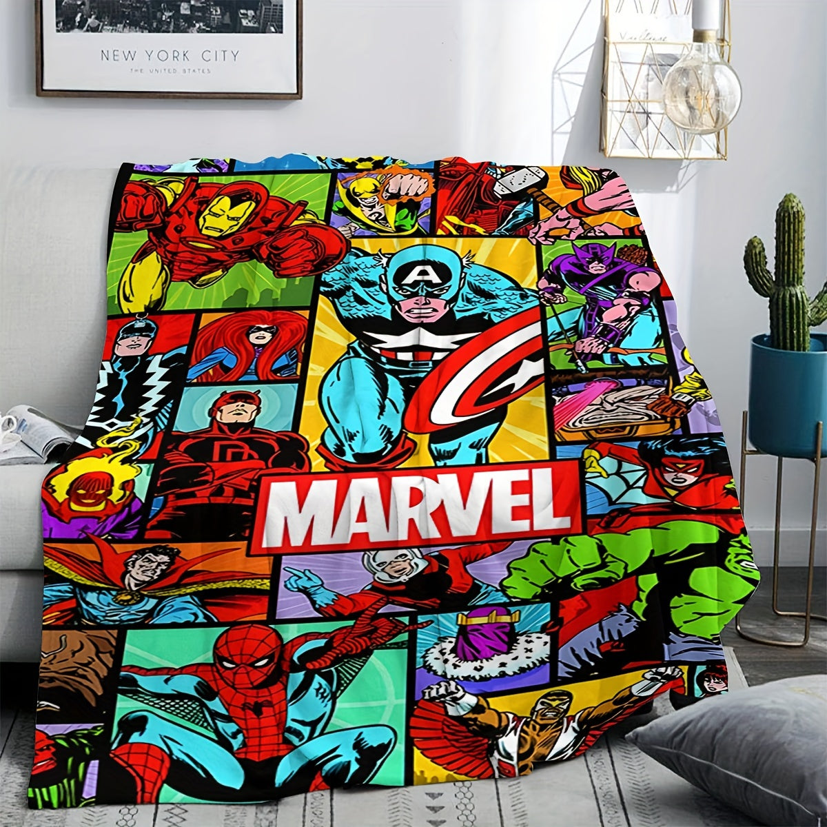 Knit Throw Blanket with Anime Character Design for All Seasons Couch Bed Travel