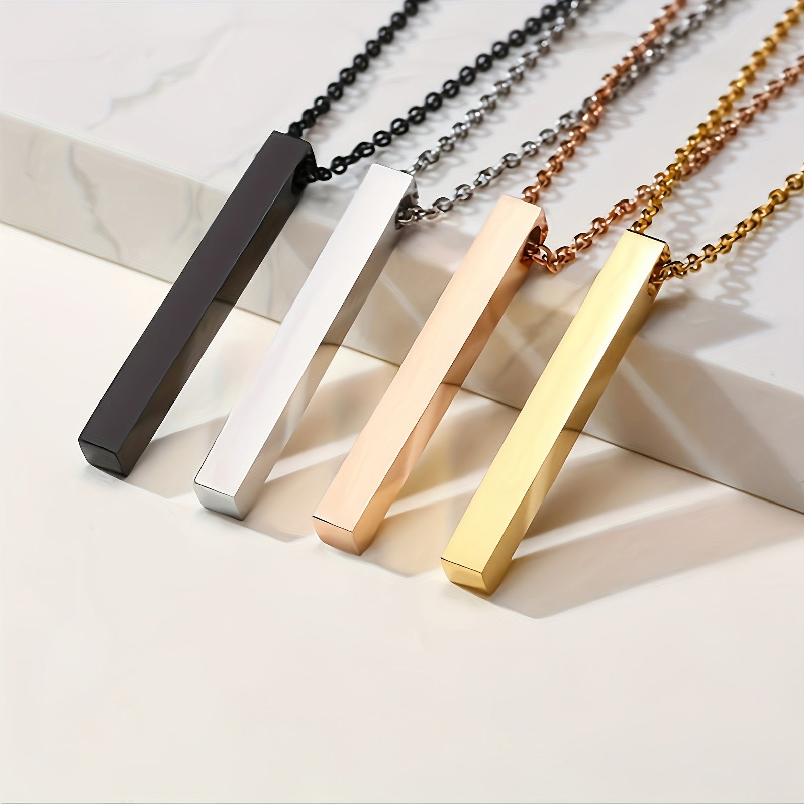 Engraved Name Necklace 3D Square Pendant Stainless Steel for Women in Silver Gold Rose Gold Black