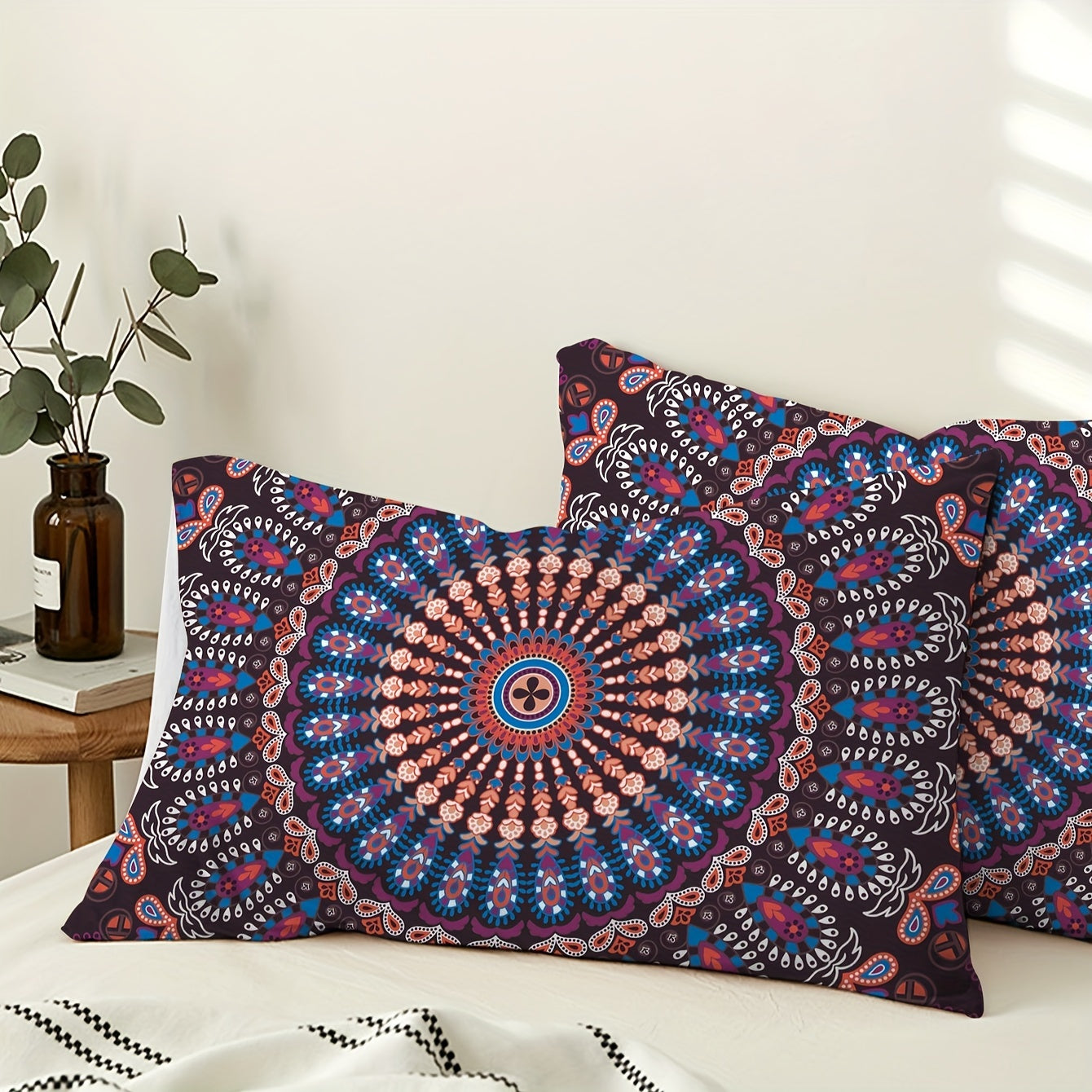 2 Pieces Ethnic Mandala Printed Pillowcases Soft Breathable Home Decor