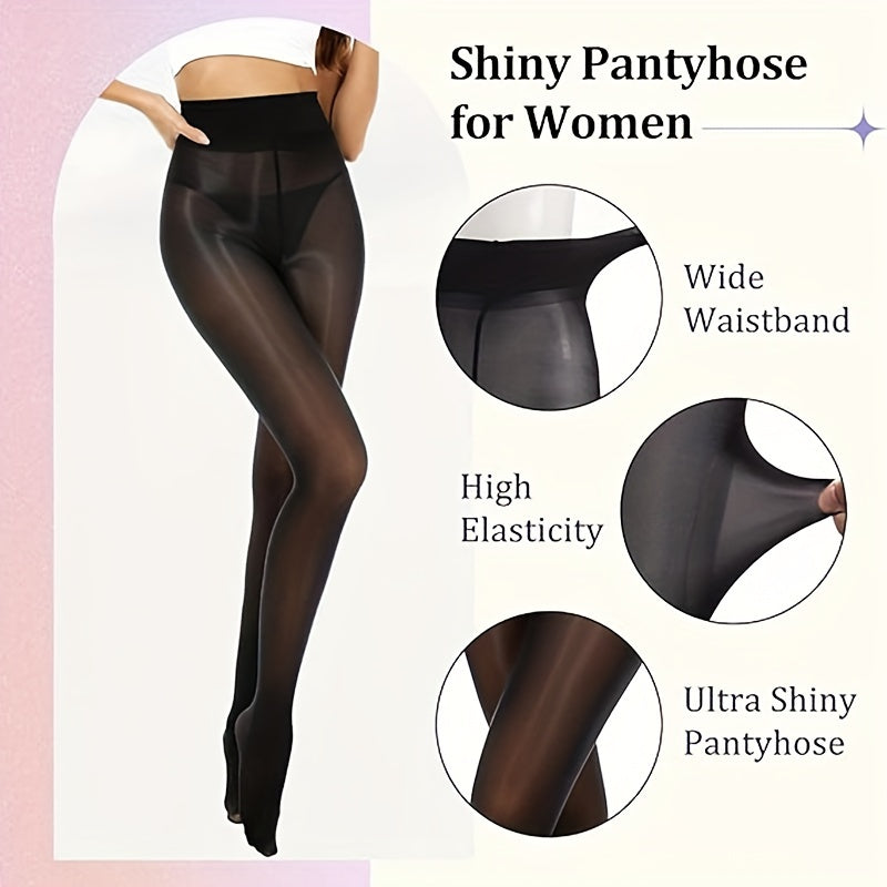 Women Shimmer Tights with Shiny Oil Finish High-Waisted Shaping 2 Pairs