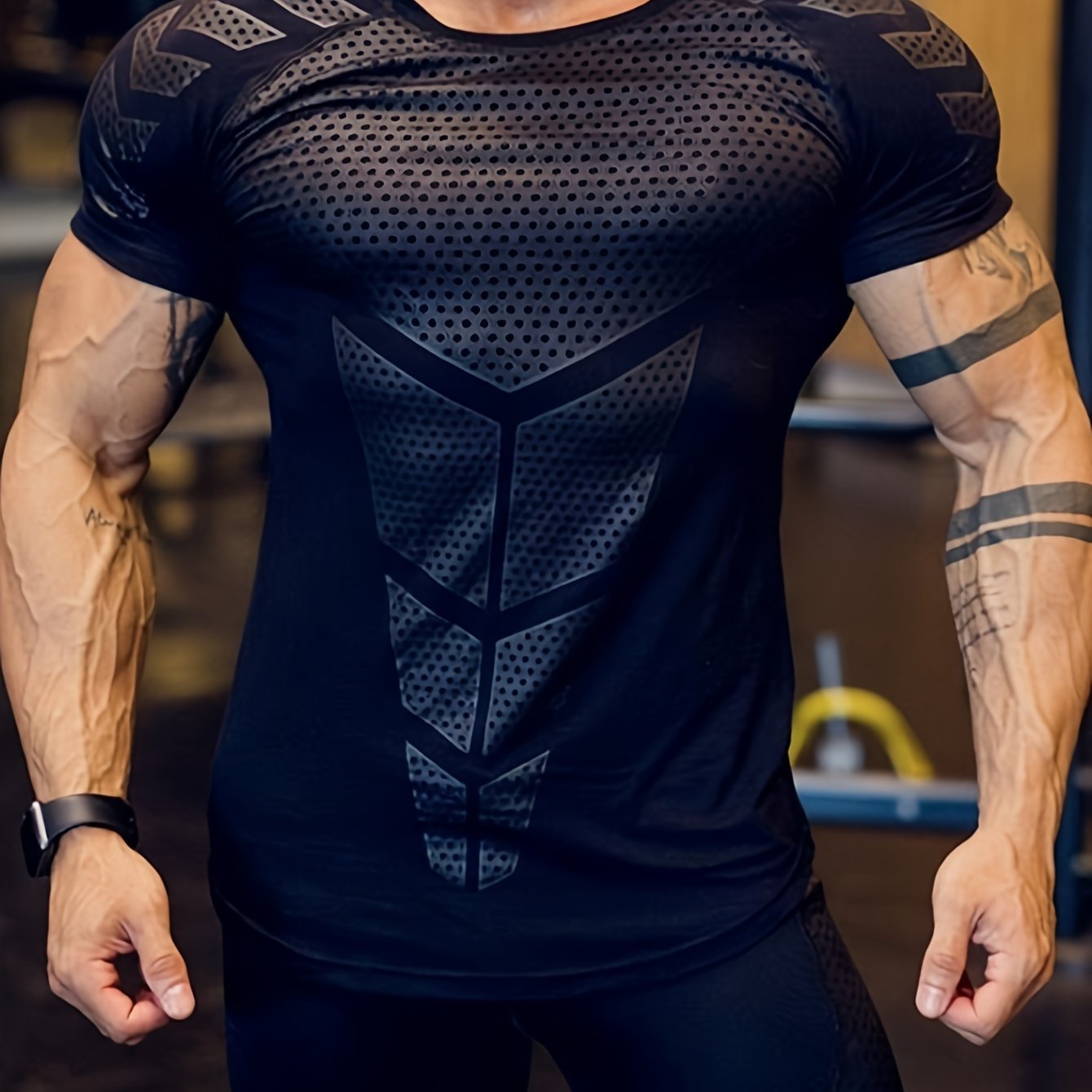 Men's Short Sleeve Compression T-Shirt for Bodybuilding Training Breathable Quick-Drying Polyester