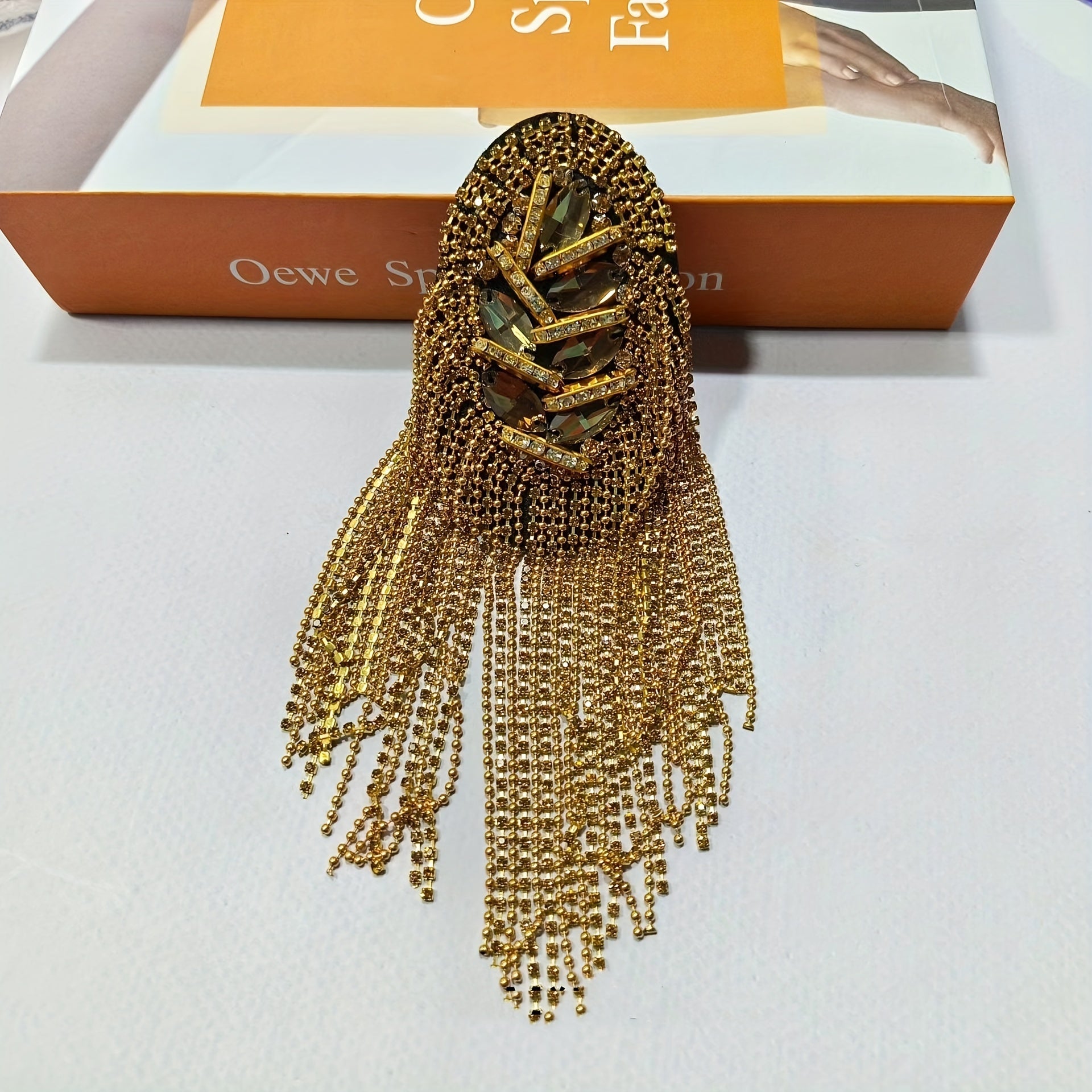 Knit Fabric Epaulets and Armbands Set with Rhinestone Fringe Shoulder Embellishments for Clothing Decoration