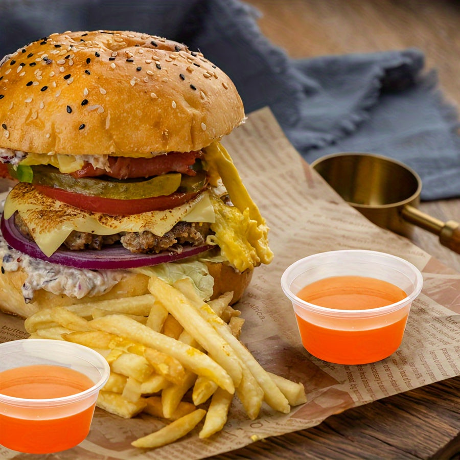 50 ta paket 2 oz plastik oziq-ovqat saqlash konteynerlari, qopqog'lari bilan, qayta ishlatiladigan dumaloq stakanlar