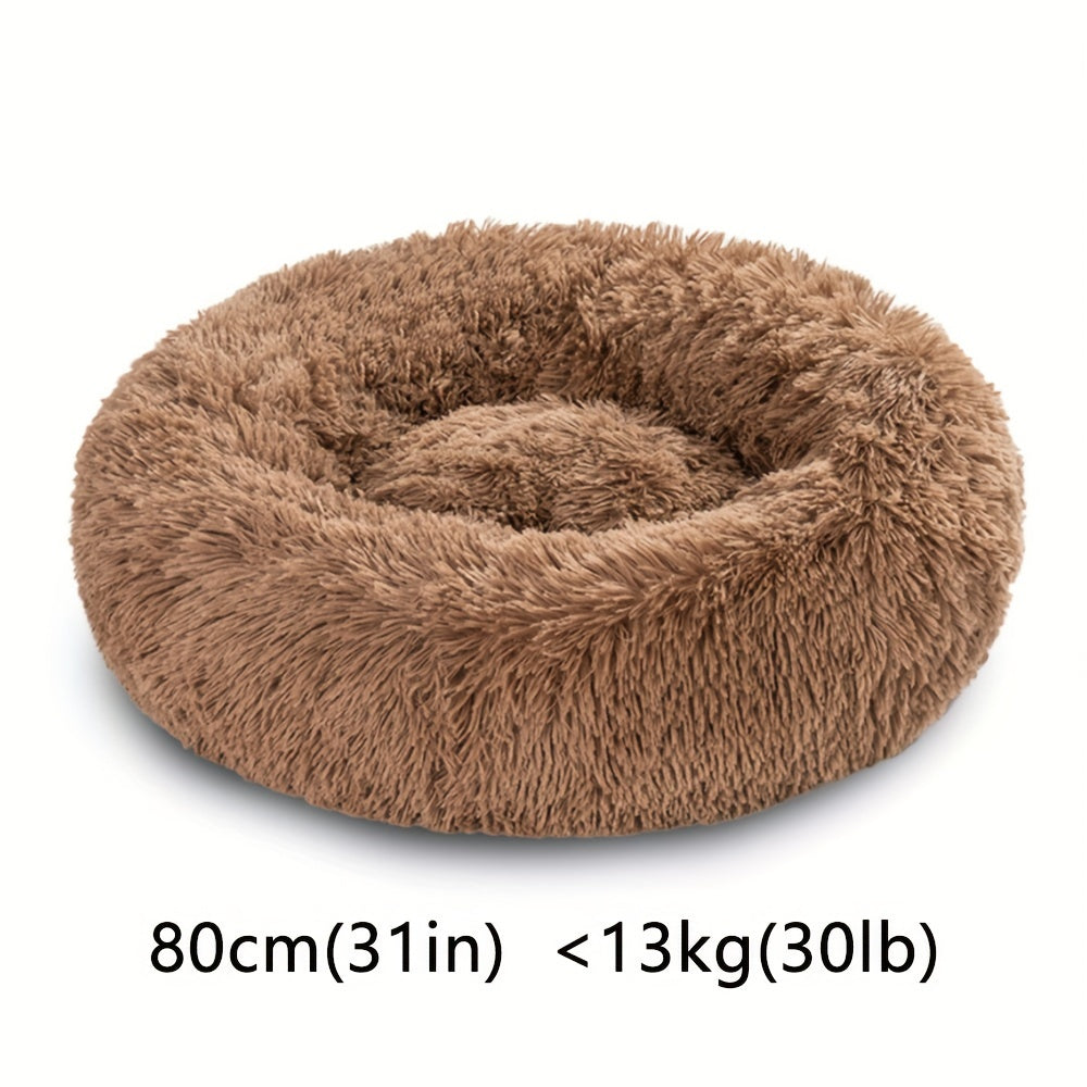Round Fluffy Dog Bed with Non-Skid Bottom Polyester Material