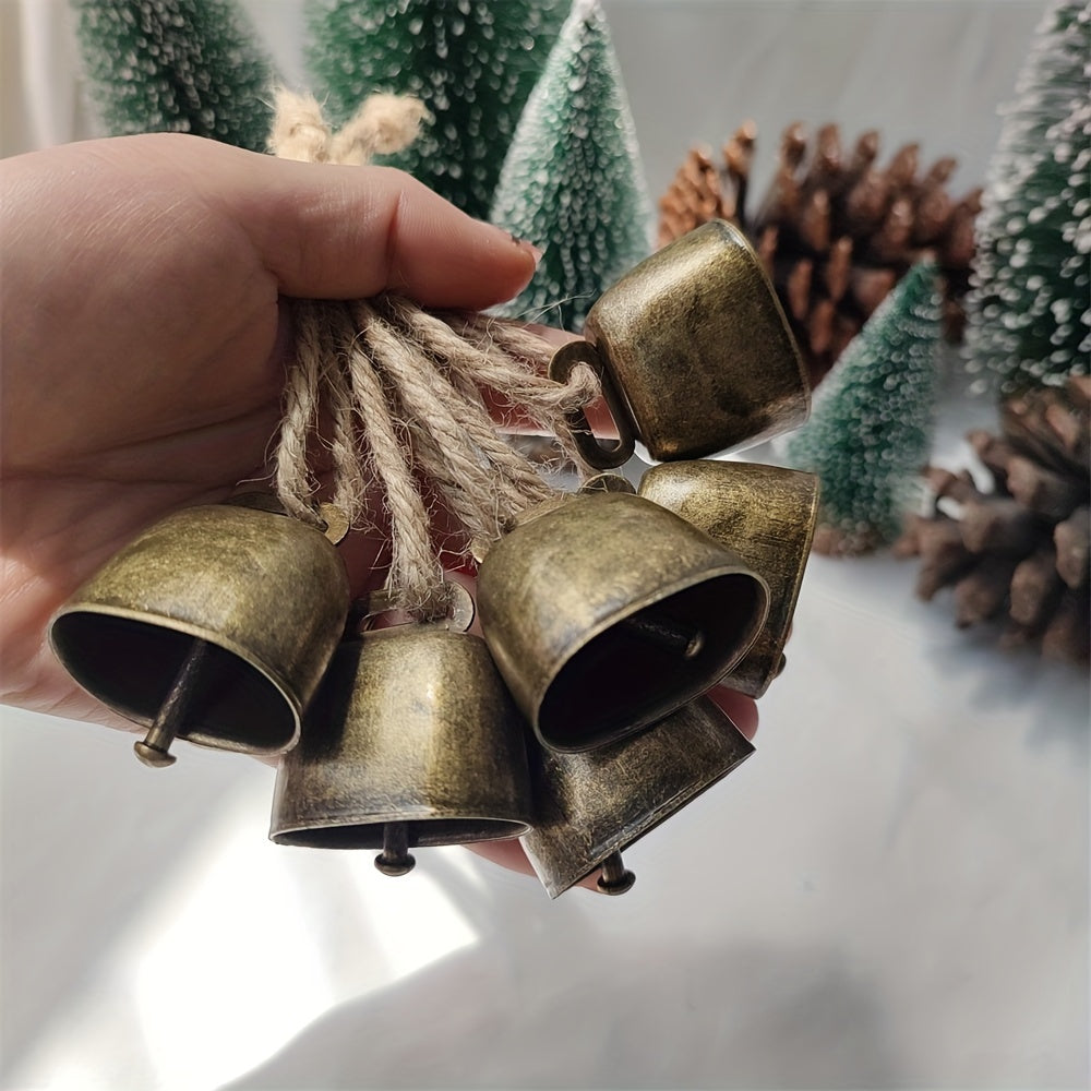 Set of 6 Cast Iron Cowbells with Rope for Decorations and Pet Accessories