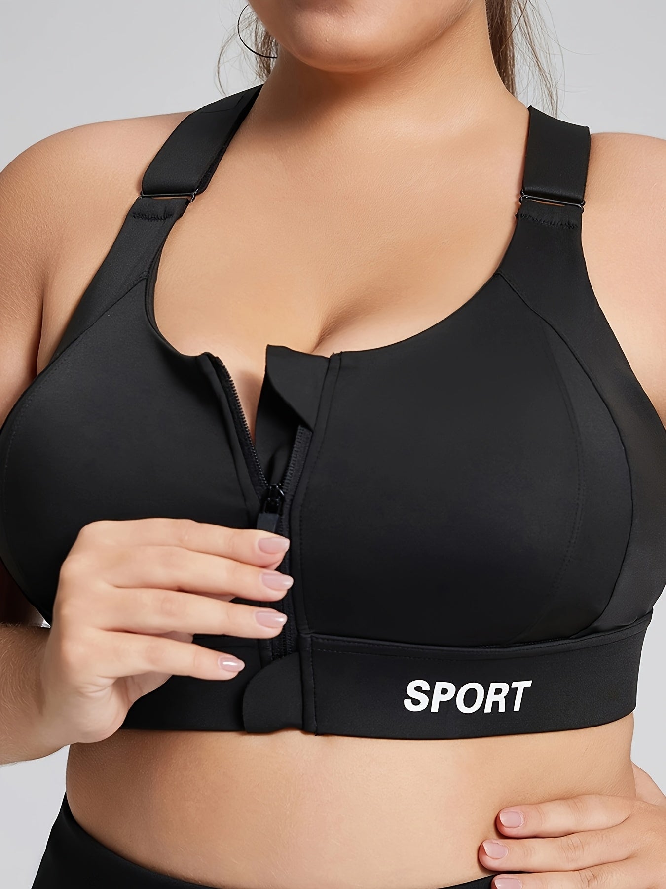 Plus Size Sports Bra with Zipper High-Impact Yoga Workout Fitness Vest