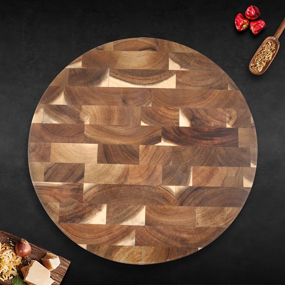 Acacia Wood Cutting Board Round Kitchen Chopping Block for Fruits Vegetables