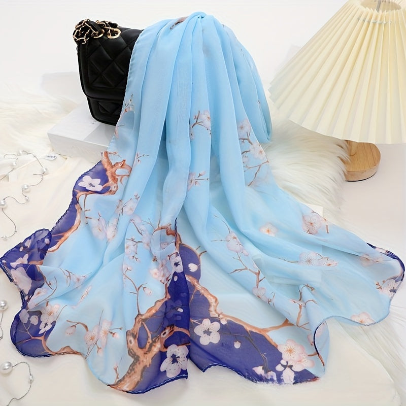 Bohemian Style Floral Polyester Scarf Long Shawl for Casual Beach Sun Protection