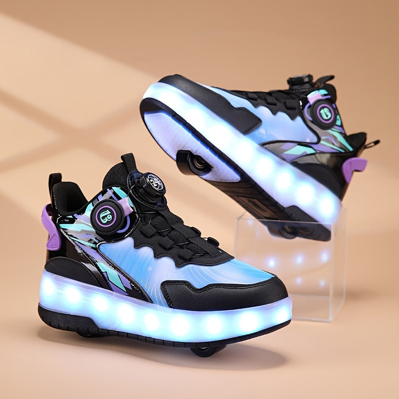 Kids Light-Up Skateboarding Sneakers with USB Charging and Invisible Roller Skates for All Seasons